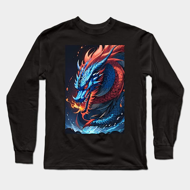 Red and blue Chinese dragon Long Sleeve T-Shirt by Spaceboyishere